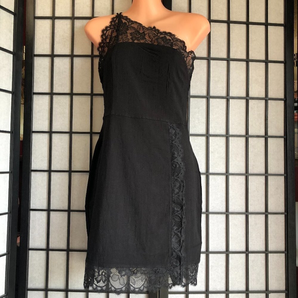 NWT Free People Premonitions Black Lace Slip Dress One Shoulder Medium Party